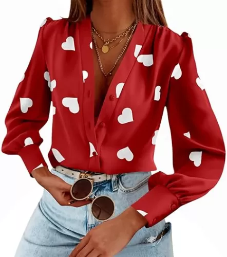 Women's Business Casual Tops Summer Long Sleeve Button Down Shirts V Neck Chiffon Blouses