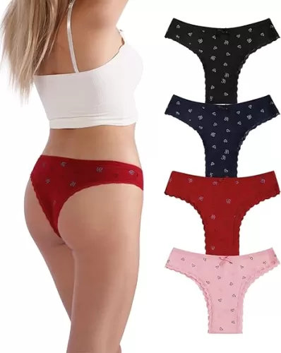 Women's Cotton Cheeky Underwear Packs, Sexy Cute Lace Brazilian Panties, Breathable Bikini for Ladies