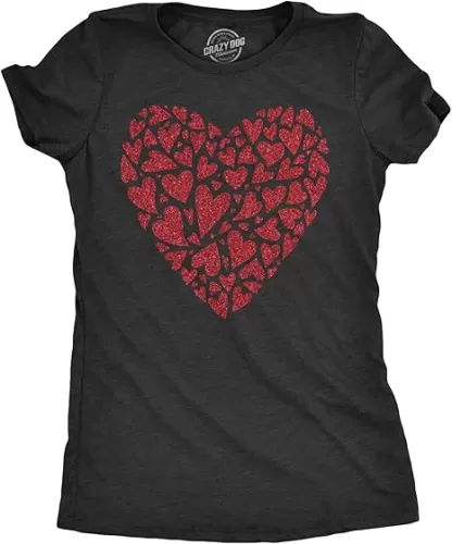 Womens Glitter Heart T Shirt Funny Awesome Valentines Day Hearts Lovers Tee for Ladies