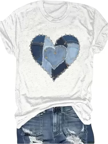 Women's Heart Graphic Tees Crew Neck Short Sleeve Summer T Shirt