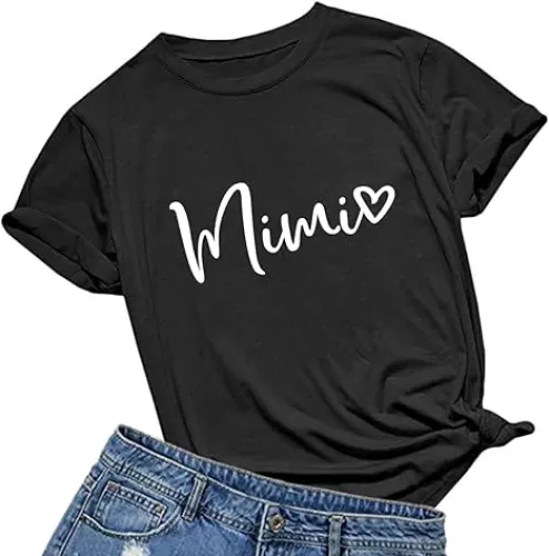 Womens Mimi Heart T Shirt Cute Letter Print Short Sleeve Graphic Tees