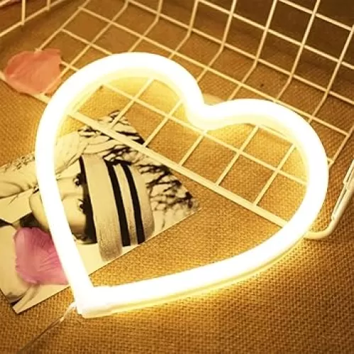 Yayfazy Heart Neon Sign Warm White Lights, Battery Operated or USB Powered LED Neon Light for Party, Cute Valentine's Day Decor Home Decoration Lamp, Table & Wall Light, Mother's Day and Kids Gifts