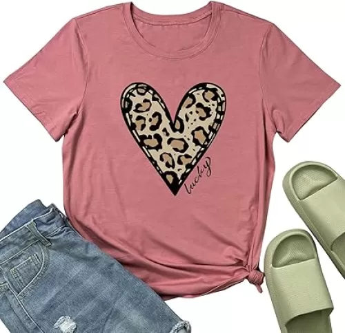 YITAN Women Graphic Tshirts Cute Leopard Heart Tops
