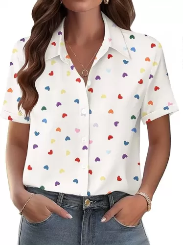 Zeagoo Womens Button Down Blouse Rolled Cuffed Short Sleeve Shirts Casual Work Blouse Summer Hawaiian Outfits