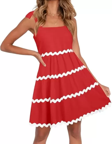 ZESICA Women's Summer Swing Mini Dress Casual Spaghetti Straps Sleeveless Smocked Backless Flowy A Line Sundress