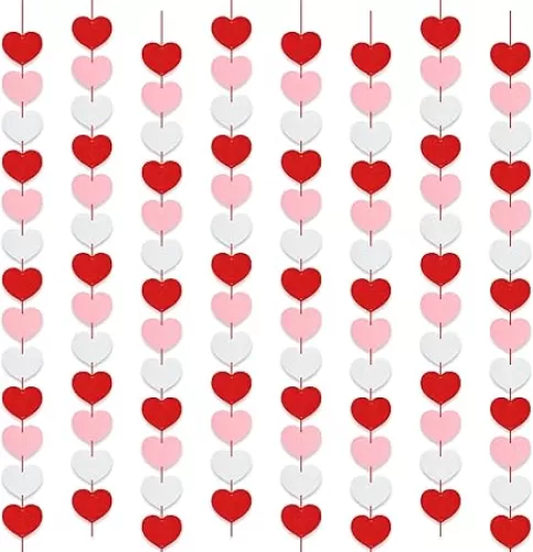 104 Pcs Hearts Felt Garland Red Pink White Heart Hanging String Garland Banner Hearts Hanging Decorations for Home Office Wedding Anniversary Birthday Party Supplies