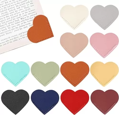 12 PCS Leather Heart Bookmarks Cute Corner Bookmarks Handmade Book Marks Book Accessories for Women Teachers Book Lovers Reading Gifts