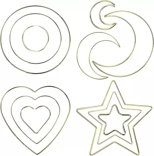 12 Pieces Metal Hoop Rings for Dream Catcher Making, Moon, Star, Heart, Circle Gold Macrame Hoop for Wedding Wreath Decor, DIY Wall Hanging Crafts (2 inch, 4 inch, 6 inch)