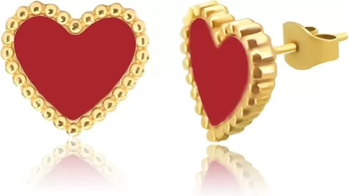 14K Gold Plated Heart earrings, Love Stud Earrings for Women, Red, Black and White Heart Earring for Women, Cute Minimalism Sparkling Jewelry