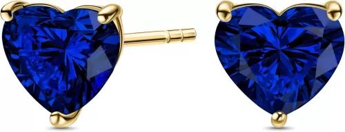 14K Yellow or White Gold Stud Earrings With 0.50-2.00 Cttw Heart Shaped Lab Grown Diamond/Lab Grown Blue Sapphire/Lab Grown Emerald Stud Earrings For Women, Gift Box Included