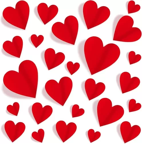 150 Pieces 3D Heart Wall Stickers for Valentine’s Day, Romantic Red Heart Decals in 4 Sizes with Foam Adhesive Strips Perfect for Weddings Anniversaries Parties Bedroom Home School Office Decor