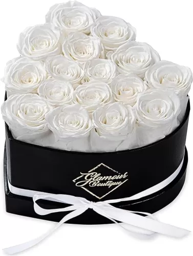 16 Flower Forever Heart Shape Box - Preserved Roses Gift for Her, Preserved Flowers, White