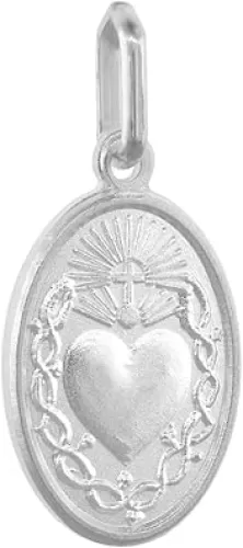 16mm Small Sterling Silver Sacred Heart of Jesus Medal Necklace 5/8 inch Oval Nickel Free Italy