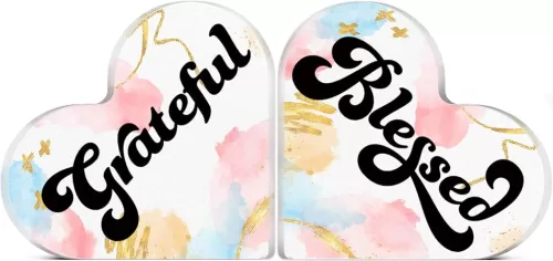 2 Pieces Centerpiece Table Decorations Set Acrylic Heart Shaped Plaque Desk Decor Sign For Home Living Room Shelf Farmhouse Kitchen Small Love Decor Housewarming Gifts