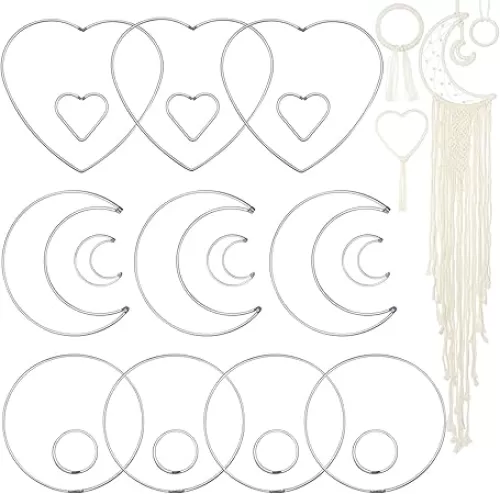 20 Pieces Metal Dream Catcher Rings Circle Heart Moon Shaped Macrame Hoop Catcher Rings for DIY Crafts Wedding Wreath Wall Hanging Decor