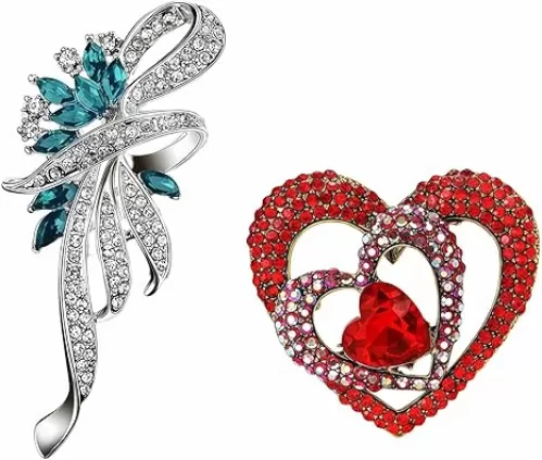 2pcs Rhinestone Brooch Pin for Women Dress Elegant Stylish Crystal Brooches Fashion Accessories Pins Lapel Boutonniere Ideas Wedding Christmas Birthday Jewelry Easter Gift