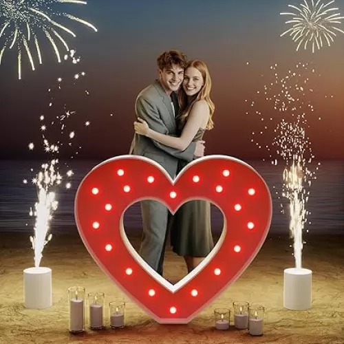 3FT Valentines Day Decorations Marquee Heart Frame, Light Up Heart for Valentines Decor, Romantic Wedding Anniversary Decoration for Party