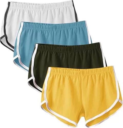 4 Pack Athletic Shorts for Women, Summer Dolphin Yoga Sweat Shorts Elastic Waist Workout Running Cycling Short Pants