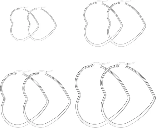 4 Pairs Stainless Steel Heart Earrings Hypoallergenic Big Heart Hoop Earrings Gold Plated Set For Women Men