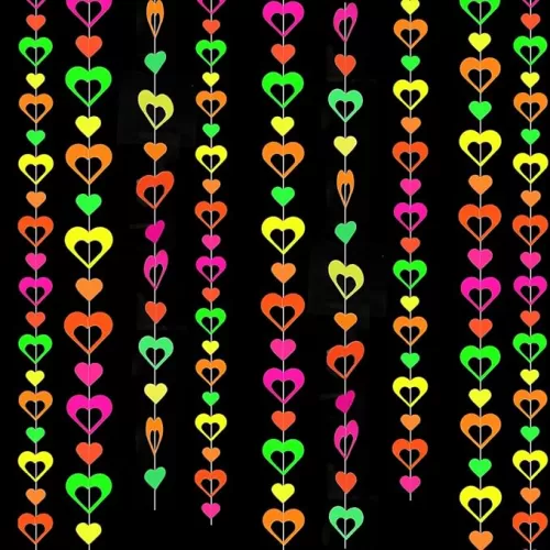 6 Packs UV Heart Paper Neon Garland Streamers Decorations for Glow Party UV Reactive Black Light Favors Glow in The Dark Supplies for Baby Shower Wedding Birthday Bridal Shower Bachelorette Garlands