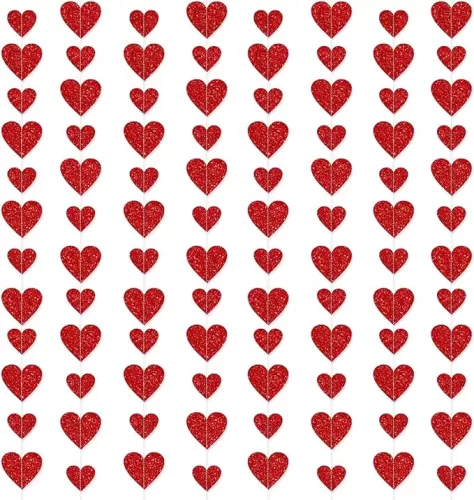 8 Pack Red Glitter Heart Garland Banners Heart Decorations Anniversary Wedding Birthday Party Decorations Supplies