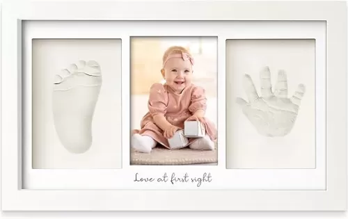 Baby Hand and Footprint Kit - Clay Handprint Keepsake Frame, Newborn Nursery Picture Frame, Personalized New Mom Gifts for Baby Shower & Registry (Alpine White)
