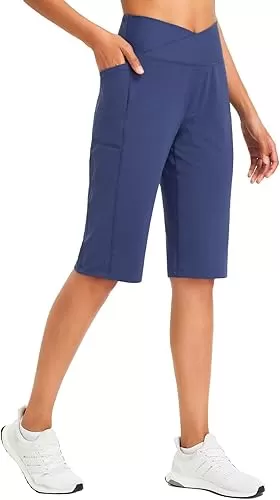 baleaf Womens Bermuda Long Shorts 14" Knee Length Capris High Waisted Athletic Shorts with Pockets Summer Stretch Loose