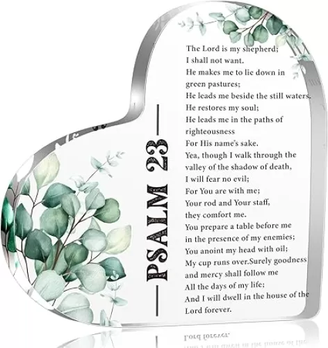 Bible Verse Psalm 23 Christian Acrylic Heart Decorative Gifts for Women, Christian Shelf Decor, Inspiration Religious Gifts for Her Mom Girl Female Coworker Sister