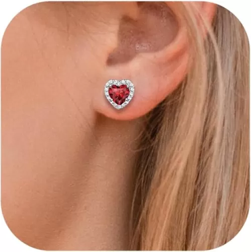 Birthstone Earrings for Women Wife Mom Grandma, S925 Sterling Silver Earrings Jewelry Heart Birthstone Stud Earrings with Cubic Zirconia, Anniversary Birthday Gifts