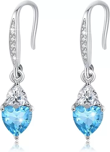 Birthstone Earrings Sterling Silver Cz Drop with Heart Birthstone Dangle Birthstone Jewelry Gifts for Women Girls Halloween Christmas Hypoallergenic