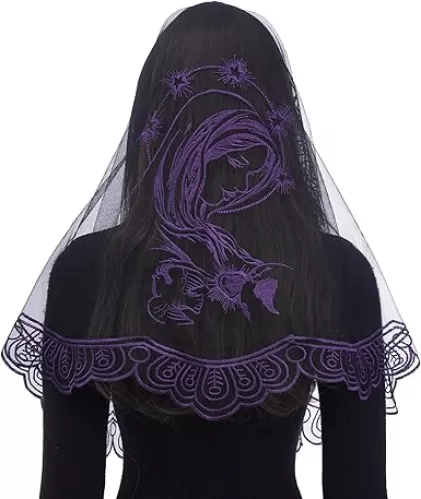 Bozidol Church Catholic Veils for Women, Long D Shaped Immaculate Heart of Mary Chapel Veil Mass Lace Mantilla Head Coverings