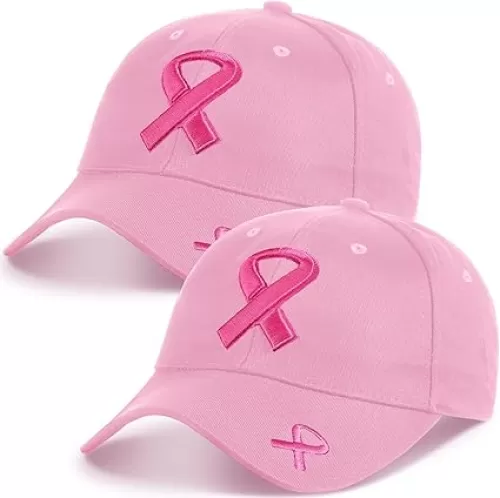 Breast Cancer Awareness Hat 2 Pcs Pink Ribbon Embroidered Baseball Cap Adjustable Hat Novelty Beating Breast Cancer Gifts