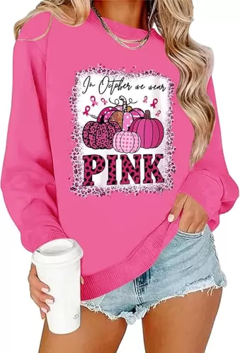 Breast Cancer Awareness Sweatshirt for Women Breast Cancer Long Sleeve Shirt Pink Ribbon Graphic Sweatshirt
