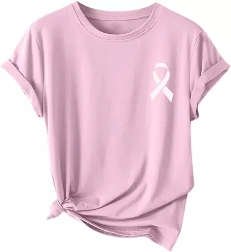Breast Cancer Awareness T Shirts Women Pink Ribbon Tees Cancer Fight Graphic Short Sleeve Tops Inspirational Shirts