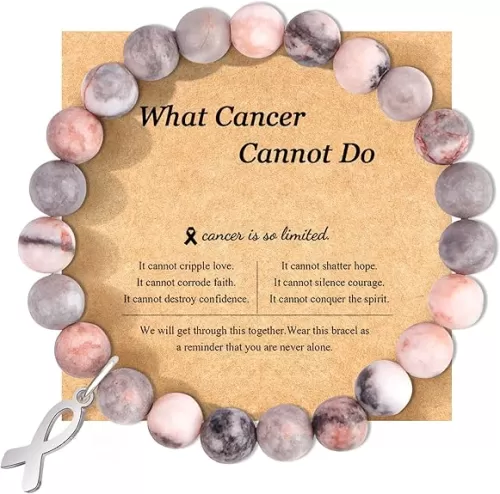 Breast Cancer Bracelets Natural Stone Bead Ribbon Inspirational Awareness Bracelets Encouragement Handmade Gifts for Women Girls Best Friend Sister