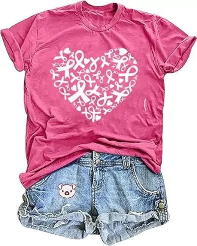 Breast Cancer Shirt for Women Cancer Awareness Suvivor Fighter T Shirts Pink Ribbon Heart Graphic Tee