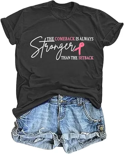 Breast Cancer Shirt for Women Pink Ribbon Breast Cancer Awareness T-Shirt Short Sleeve Inspirational Tee Top
