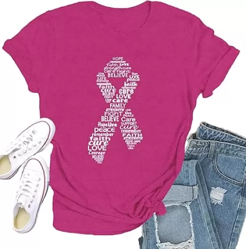 Breast Cancer Shirt for Women Pink Ribbon Tshirt Cancer Awareness Tee Top