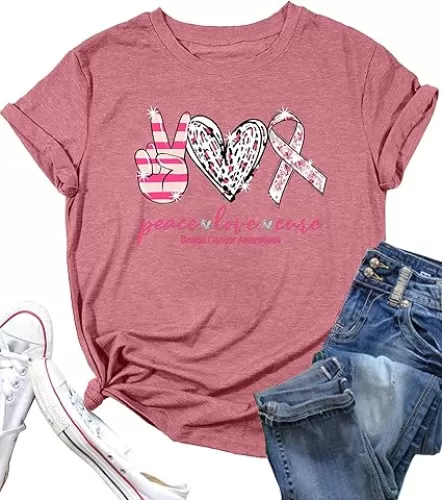 Breast Cancer Shirt Women: Pink Ribbon Tshirt Breast Cancer Awareness Tee Cancer Ribbon T Shirts