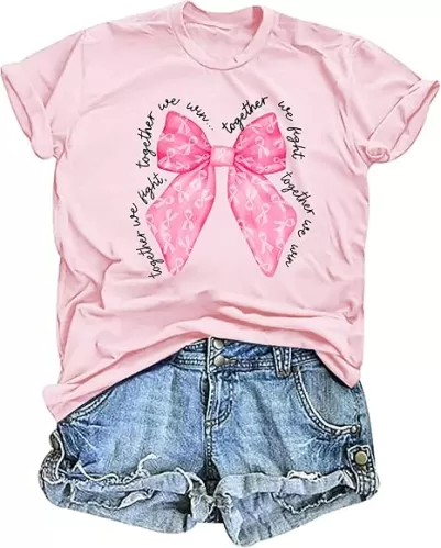 Breast Cancer Shirt Women: Pink Ribbon Tshirts Together We Fight Cancer Tees Inspirational Short Sleeve