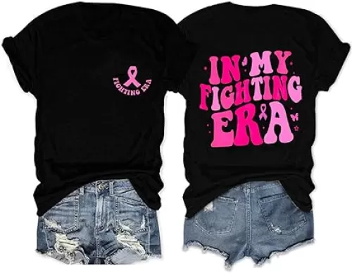 Breast Cancer Shirts for Women Breast Cancer Awareness Pink Ribbon T-Shirt Cancer Survivor Inspirational Cancer Fighter Tees