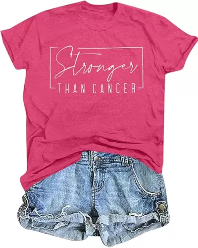 Breast Cancer Shirts for Women Pink Ribbon Cancer Awareness T-Shirts Stronger Than Cancer Short Sleeve Tops