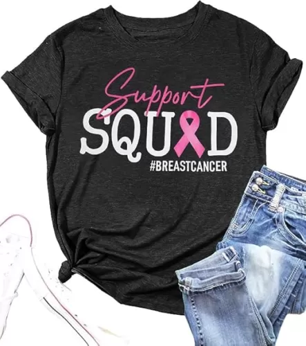 Breast Cancer Shirts Women Pink Ribbon Shirt Breast Cancer Awareness T-Shirt Support Squad Breast Cancer Tee Tops