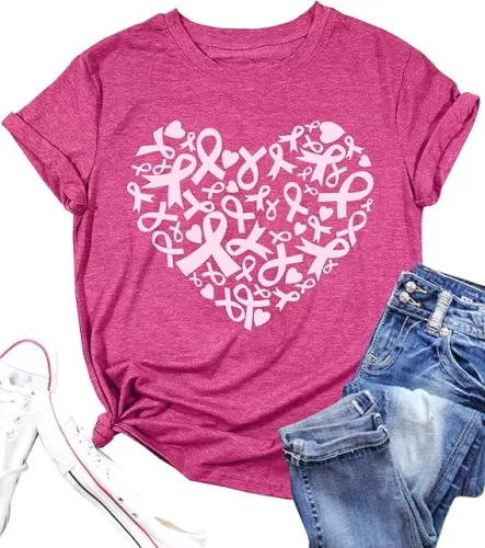 Breast Cancer Shirts: Women Pink Ribbon T-Shirt Fight Breast Cancer Awareness Tee Inspirational Tops