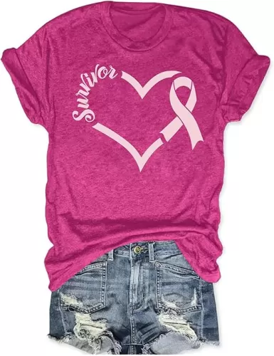 Breast Caner Shirts for Women Pink Ribbon Graphic T-Shirt Breast Cancer Awareness Inspirational Blouse Tops