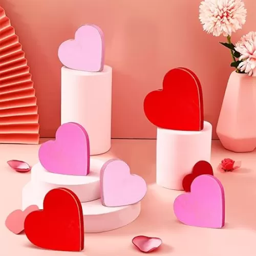 Bucherry 6 Pcs Valentine's Day Decorations Heart Shaped Wood Sign Table Decor Love Heart Tiered Tray Decor for Valentines Day Wedding Party Women Gifts Home Decor(Heart Styles)