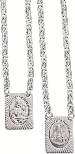 Catholica Shop Stainless Steel Chain and Medal Scapulars with Sacred Heart of Jesus & Our Lady of Mount Carmel Icons Catholic Devotional Religious Necklace for Women & Men - 14 Inch - Escapularios Catolicos