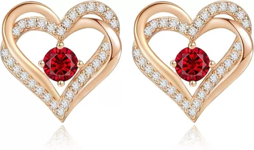 CDE Forever Love Heart Stud Earrings for Women, 925 Sterling Silver Birthstone Heart Stud Earrings Mother's Day Gift Anniversary Birthday Jewelry Gifts for Women Wife Her