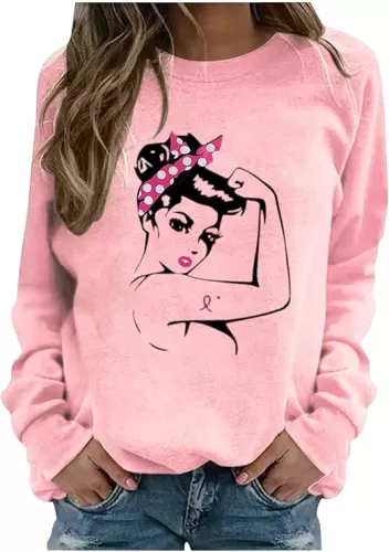 Ceboyel Breast Cancer Awareness Sweatshirts for Women Pink Ribbon Long Sleeve Pullover Tops Shirts Funny Gifts Clothing 2023