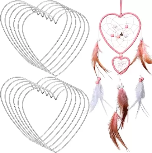 Chuangdi 12 Pieces Heart Metal Dream Catcher Dreamcatcher Rings Heart Shaped Catcher Rings Macrame Hoop for Mother Birthday Valentine Day Wedding DIY Craft Wall Hanging Decor(8 Inch)